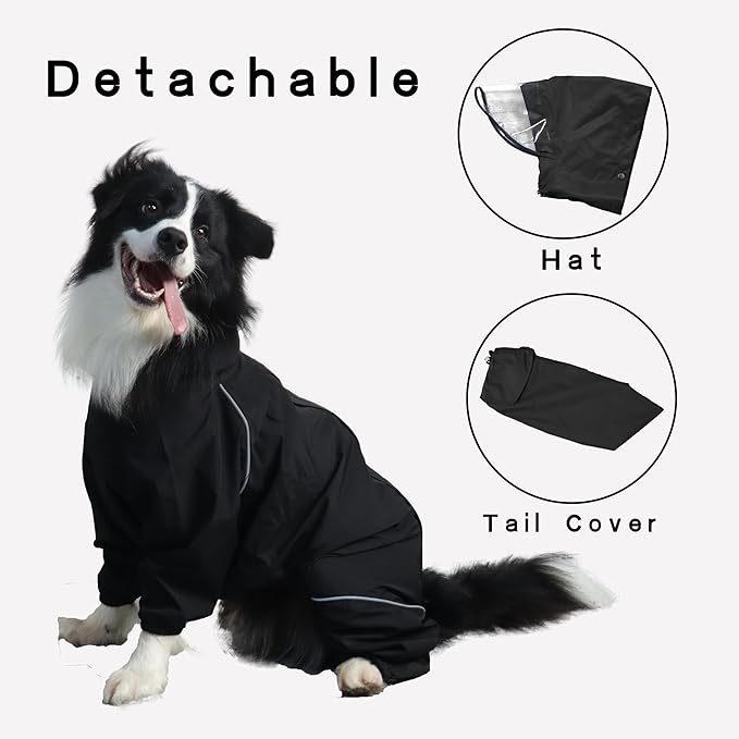 Dog Raincoat for Medium Large Dogs,rain Jacket Coat, Full Leg Coverage Waterproof Rain Suit with Detachable Hood & Tail, Reflective Strips, Snag-Free Top Zipper (Green for Girl, X-Small)
