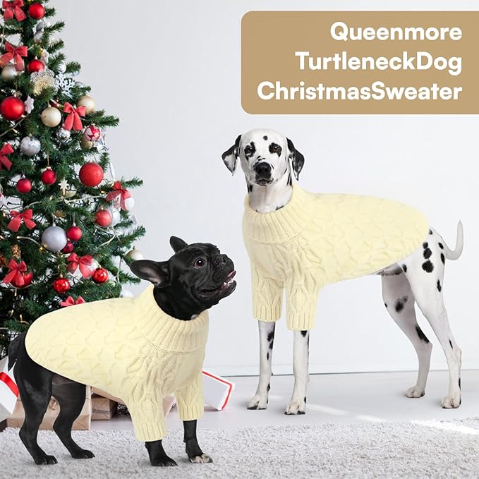 Queenmore Small Dog Sweater,Warm Pullover Dog Sweaters for Small Dogs Boys Girls,Soft Winter Doggie Sweaters,Thick Warm Dogs Clothes for Chihuahua,Dachshund,Yorkie(Beige,S)