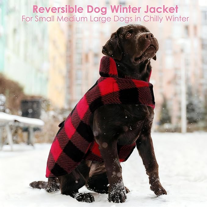 AOFITEE Dog Coat Plaid Dog Winter Coat for Large Dogs, Warm Dogs Jacket Christmas Sweater, Waterproof Pet Puffer Jacket, Reversible Pet Cold Weather Coats for Small Medium Large Pets, Red XL