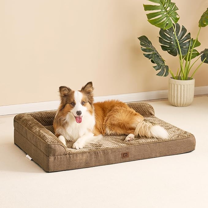 EHEYCIGA Memory Foam Dog Bed XLarge Sized Dogs, Extra Large Dog Bed Orthopedic with Washable Removable Cover, Waterproof XL Pet Bed Couch, 44x33x6 Inches, Camel