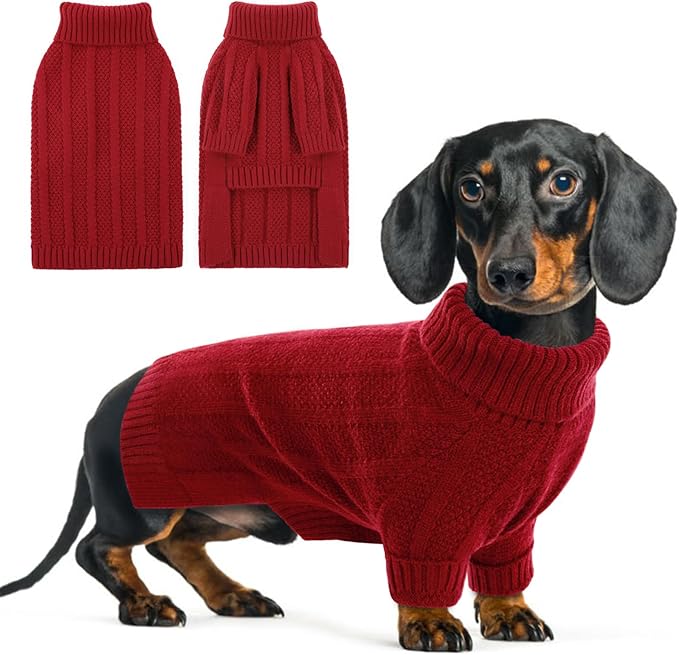 Queenmore XSmall Dog Sweater,Small Sweaters for Dog,Soft Knitted Dogs Sweater Christmas Clothing,Turtleneck Pullover Puppy Sweaters for Dogs Girls Boys,Cozy Pet Knitwear for Teacup,Chihuahua(Red,XS)