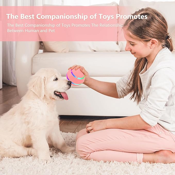 Rollie Pet Electric Dog Toy, Interactive Chew Bouncing Balls for Dogs, Electric Launcher Durable Automatic Rolling Vibrating Dog Balls for Pets, Busy Ball for Small&Large Pets (Pink Remote Control)