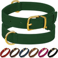Leather Dog Collar - Heavy Duty Adjustable Soft Padded Pet Collars for Small Medium Large Dogs Breed - Black Green Brown Pink Red Blue (Green, L, 15"-19" Neck Fit)