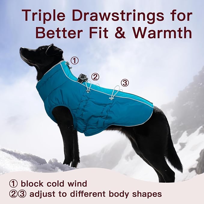 Dog Winter Jacket - Large, Warm Zip Up Snowsuit Dog Harness Vest, Reflective, Water-Resistant, Green