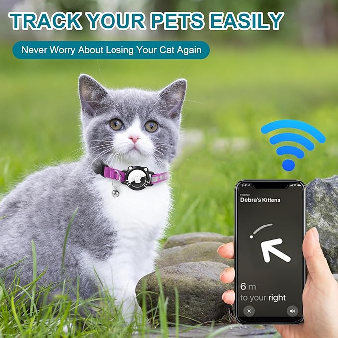 Airtag Cat Collar, Reflective Cat Collar with Apple Air Tag Holder, Breakaway GPS Tracker Pet Collar with Bell for Cat Kitten, Airtag Not Included, Purple, S(9-11 Inch)