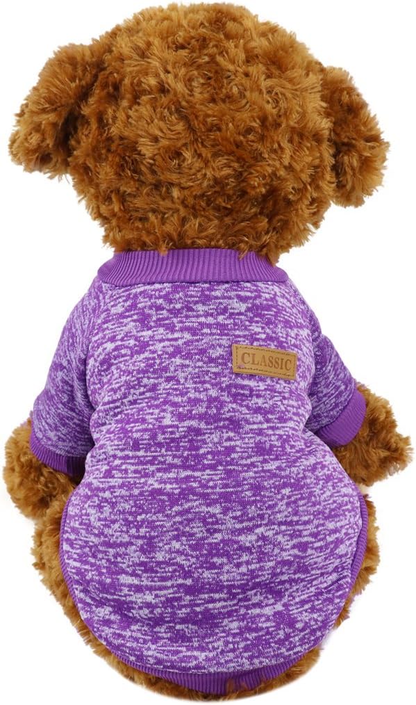 Idepet Pet Dog Classic Knitwear Sweater,Fleece Coat for Small,Medium,Large Dog,Warm Pet Dog Cat Clothes,Soft Puppy Customes 2 Color (XS, Purple)