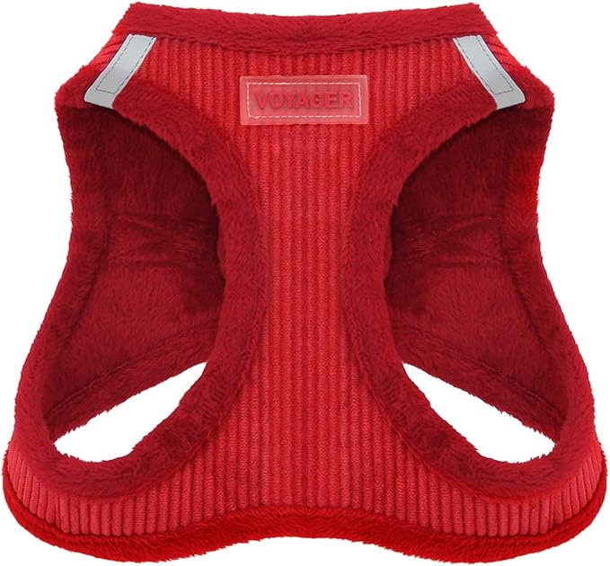 Best Pet Supplies - All Weather Mesh/Plush, Reflective, No Pull Harness for Small, Medium Dogs, Cats - Secure with Hook & Loop Fastener, Buckle, Double D-Rings - Red Corduroy, XL
