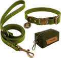 Wisedog Dog Collar and Leash Set, Waterproof Adjustable Puppy Collars with Cute Tag 6FT Dog Leash with Poop Bag for Small Medium Large Dogs (S, Green)