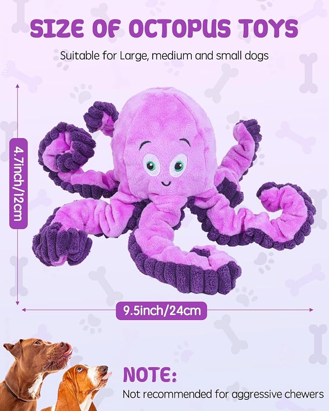 Dog Toys Squeaky, [2 Pack] Interactive Plush Stuffed Octopus Tug of War Toy, Puppy Teething Pet Toy for Small Medium Large Dogs to Keep Them Busy