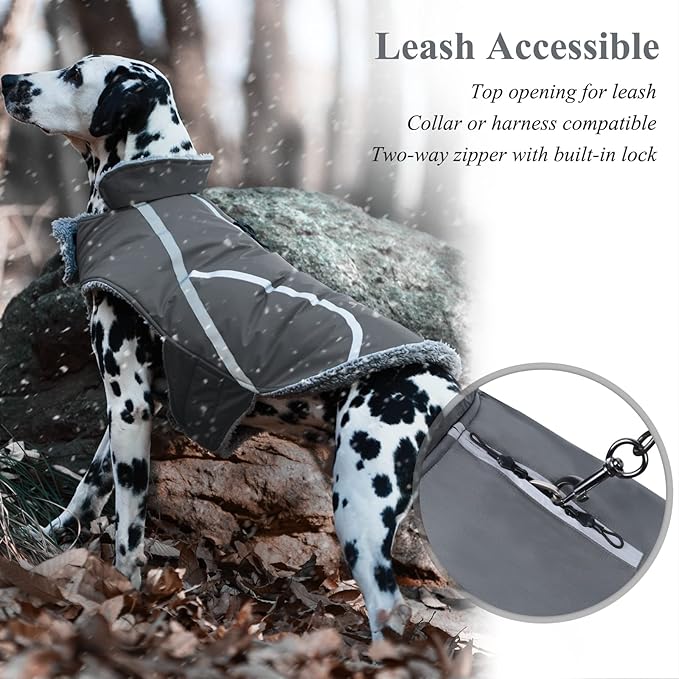 VIVAGLORY Frostfit Dog Coat, Dog Jacket for Winter & Cold Weather, Warm Fluffy Fleece Lined Water Resistant Reflective for Puppy, Coat with Velcro Fastening & Leash Hole, XS, Grey