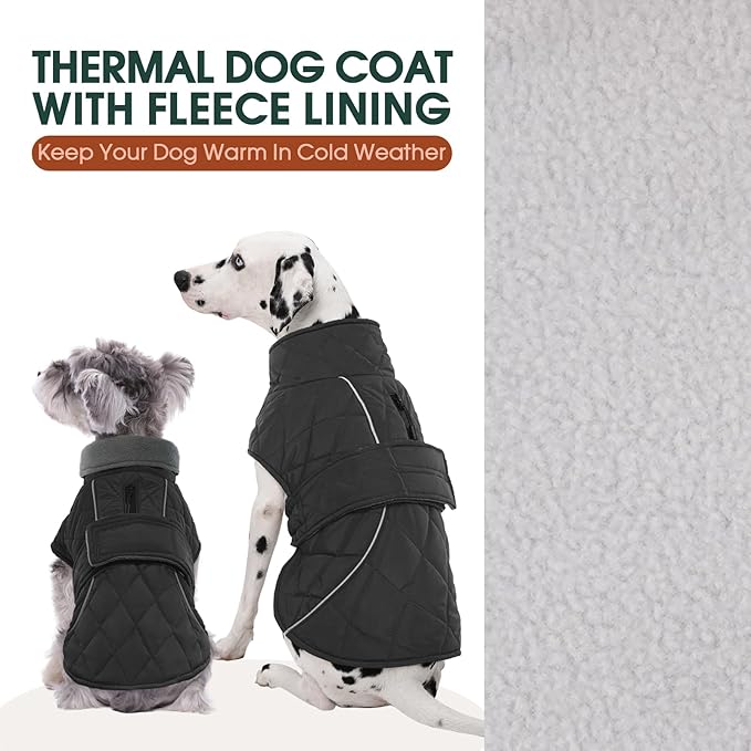 Kuoser Extra Warm Dog Jacket, Windproof Dog Cold Weather Coats with Fleece Lining, Turtleneck Puppy Snowsuit Reflective Pet Winter Coat for Medium Large Dogs Boy Girl, Dark Grey L