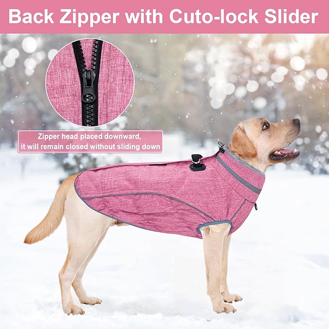 Malier Dog Coat, Reflective Dog Jacket Waterproof Windproof Puppy Cold Weather Coats with Harness Built in, Winter Extra Warm Pet Coat Fleece Vest for Small Large Pets and Puppy (Pink, X-Small)
