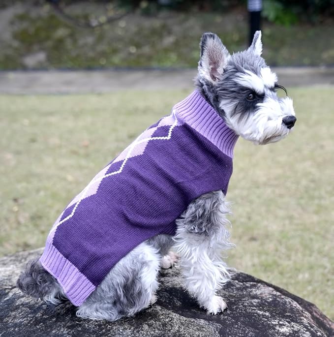 Argyle Knit Pet Sweaters Clothes for Medium Dogs, Classic Purple Large (L) Back Length 16"