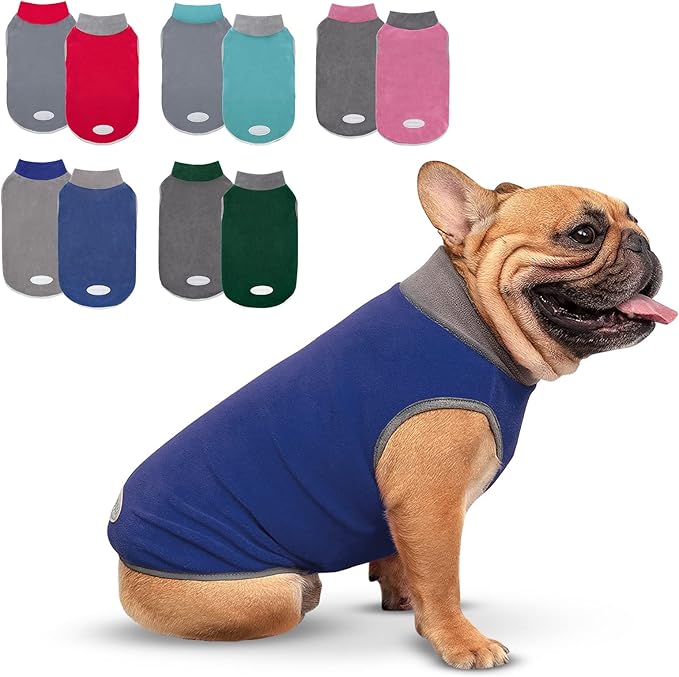 cyeollo 2 Pack Dog Sweater Soft Stretchy Fleece Vest with Reflective Stripe Pullover Sweatshirt Dog Jacket Lightweight Pet Clothes in Cold Weather Sweaters for Small Dogs Cats Grey & Blue