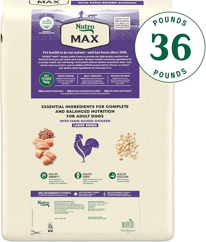 Nutro Max Adult Large Breed Dry Dog Food with Farm-Raised Chicken, 36 lb Bag