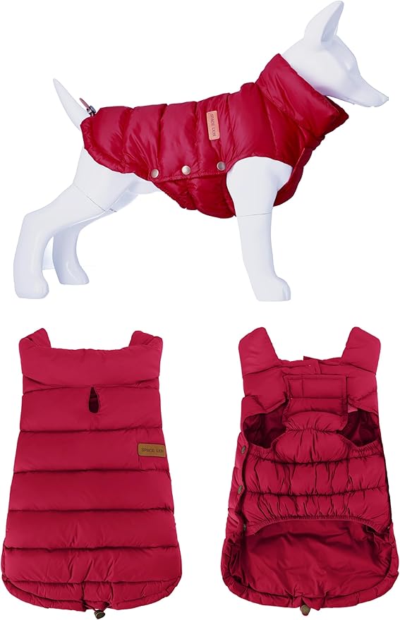 SPACE LION Dog Puffer Jacket, Down Winter Coat, Durable Outdoor Coat for Cold and Windy Conditions, Waterproof, Lightweight Jacket, Adjustable Fit for Small, Medium, Large Dogs(Red,8/XS)