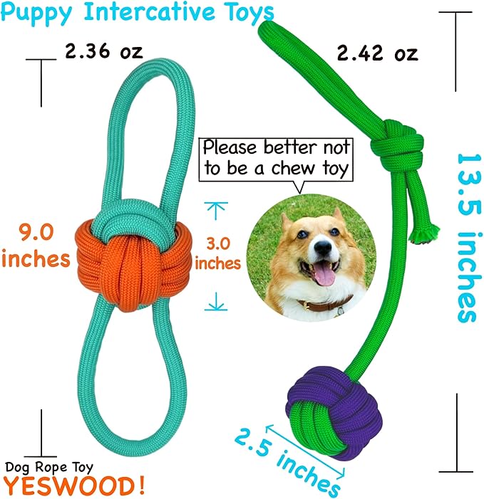 YESWOOD! Tug of War Dog Toy Small Breed,Durable Dog Ball with Rope for Agreessive Chwers,4-Pack Rope with Ball Attached for Small and Medium Breed 0-80 Pounds,Puppy Interactive Toy