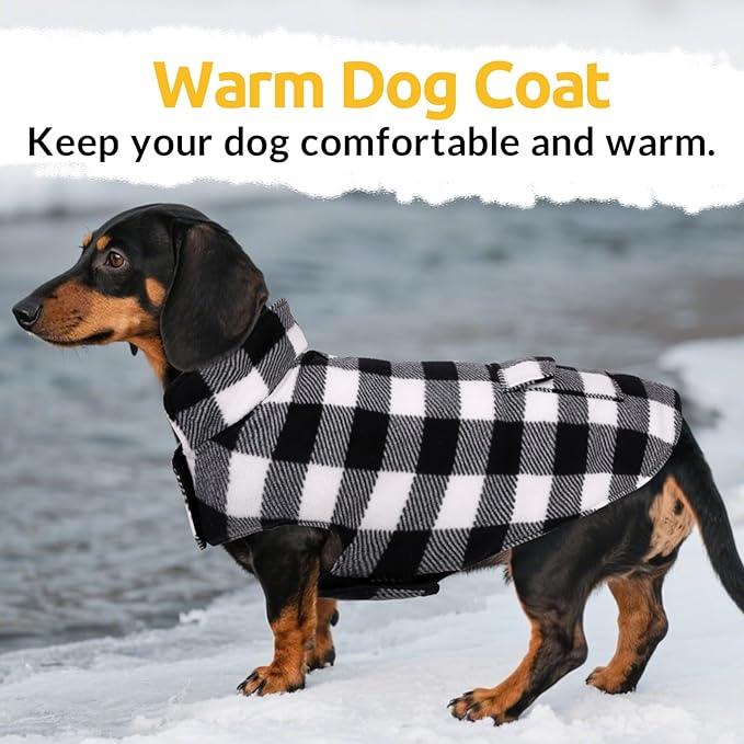 ASENKU Dog Winter Coat, Fleece Doggie Jacket Plaid Reversible Vest Waterproof Windproof Cold Weather Clothes for Small Medium Large Dogs (XXL, White)