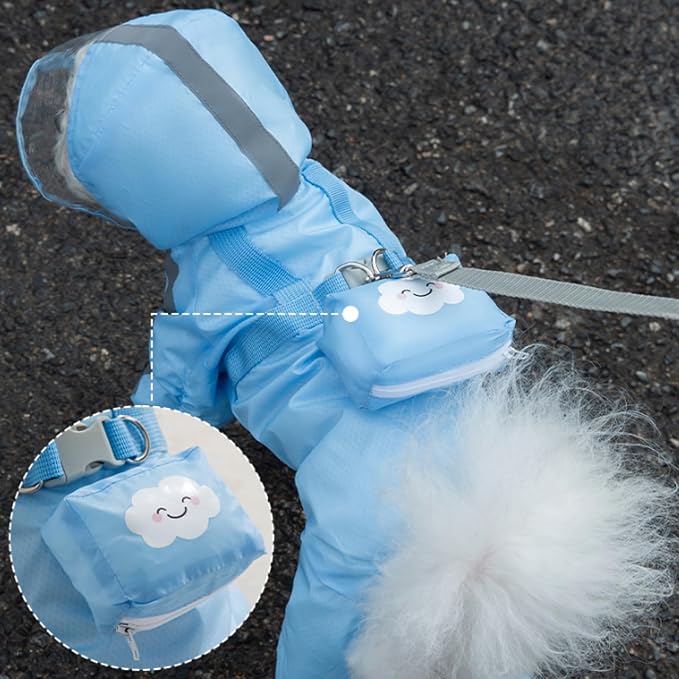 Full Coverage Small Dog Raincoat, Waterproof with Four-Leg Protection, Ideal for Teddy Bears, Includes Waterproof Mini Backpack (Blue, XX-Large(Suggest Weight 16.6-22lb))
