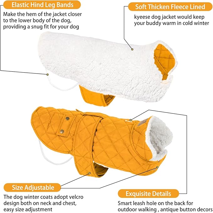KYEESE Dog Coat Waterproof Dogs Jacket with Fleece Lined Warm Pet Winter Puffer Coat with Leash Hole Thick Cat Clothes with Pocket Windproof Dog Coats for Small Dogs Soft Pet Sweater for Cold Weather