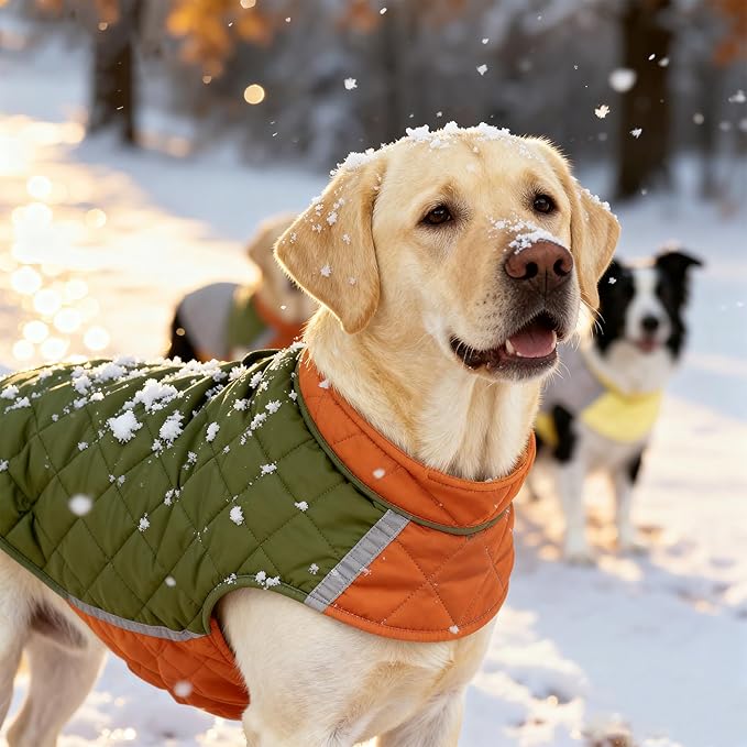 Reversible Waterproof Dog Coat - Adjustable Winter Jacket for Small to Large Breeds, Warm Cold Weather Apparel for Medium Dogs (Army Green & Orange, X-Large (Pack of 1))