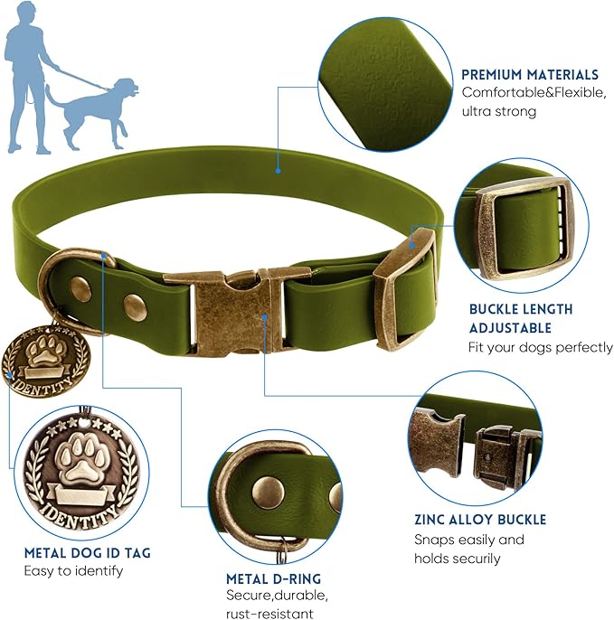 Wisedog Dog Collar and Leash Set, Waterproof Adjustable Puppy Collars with Cute Tag 6FT Dog Leash with Poop Bag for Small Medium Large Dogs (XS, Green)