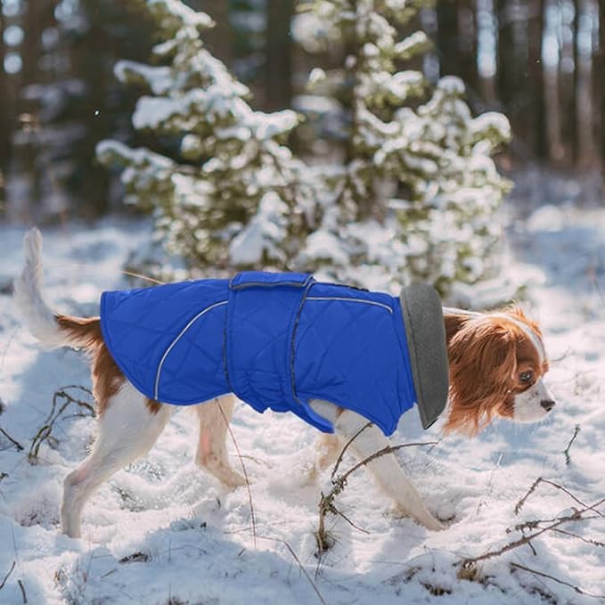 Kuoser Dog Coat, Extra Warm Dog Jacket Windproof Dogs Cold Weather Coats for Large Dogs, Fleece Lining Turtleneck Puppy Snowsuit Reflective Adjustable Pet Winter Clothes Christmas, Blue 2XL