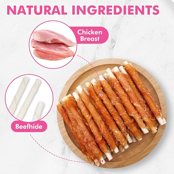 Dog Treats, 5 Inch Chicken Wrapped Rawhide Sticks for Dogs, Teeth Cleaning Dog Chew Snacks for Puppy and Small Dogs, 14.1oz