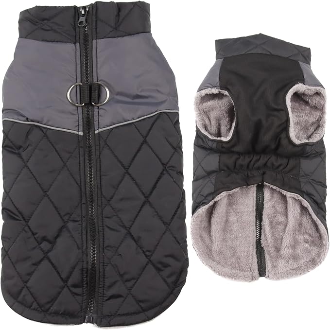 Warm Fleece Dog Coats for Small Dogs,D-Rings Waterproof Puppy Jacket for Cold Winter,Black XS