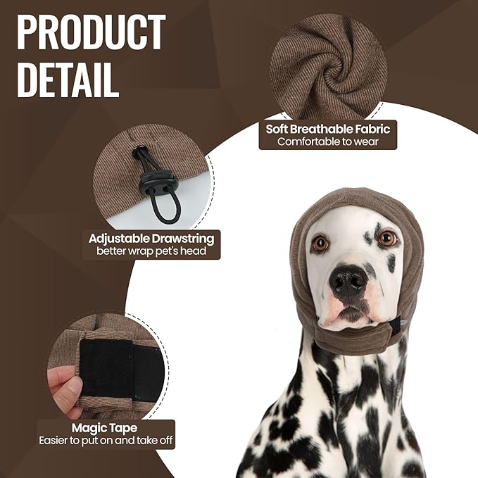 IDOMIK Dog Calming Hoodie No Shake Ear Wraps for Dogs, Quiet Head Covers for Noise Reduction & Anxiety Relief, Dog Ear Covers Muffs Head Wraps for Bath Hematoma Grooming Firework Force Drying