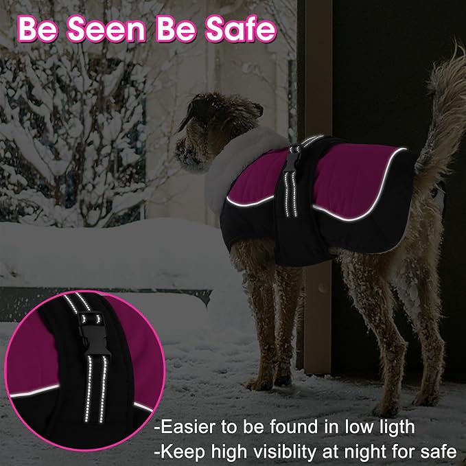 Dogcheer Waterproof Dog Coat, Christmas Dog Winter Jacket, Adjustable Puppy Fleece Coat for Cold Weather, Reflective Turtleneck Snow Jacket for Small Medium Large Dogs - Pink, 2XL