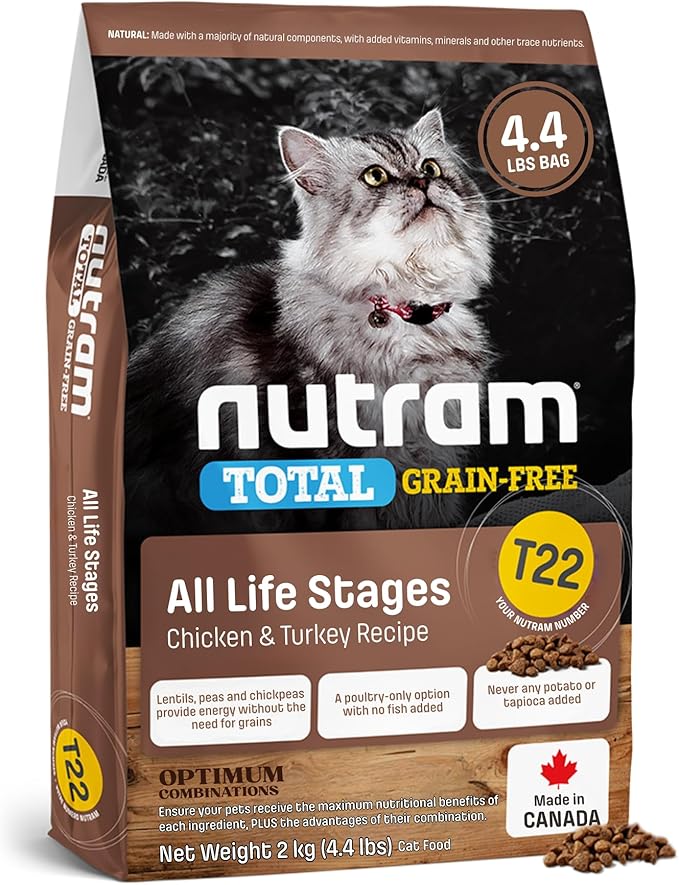 T22 Grain-Free Cat Food – Chicken & Turkey Dry Kibble | Holistic andHigh Protein, Urinary Support, Clean Nutrition for Adult Cats & Kittens | Supports a Strong Immune System (4.4 Pounds)