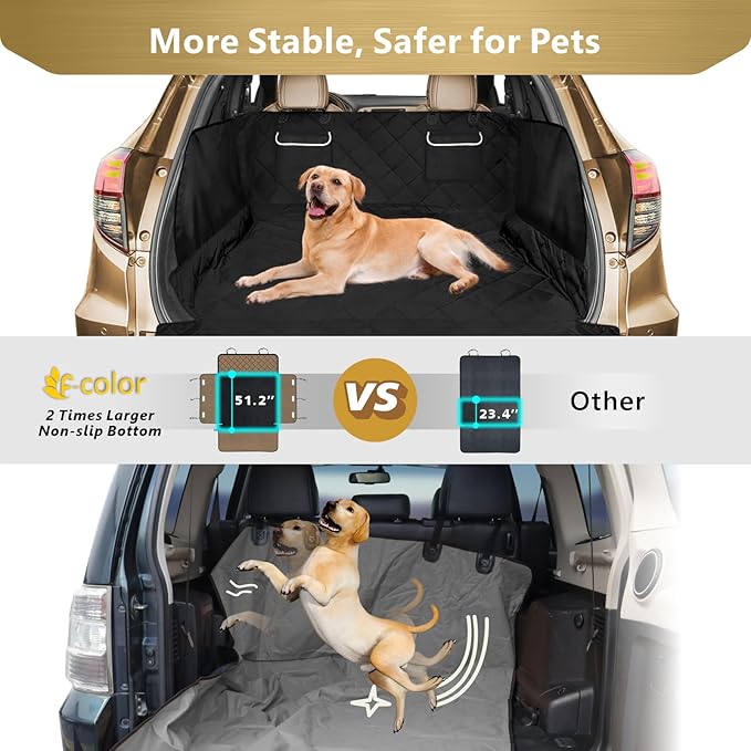 F-color SUV Cargo Liner for Dogs - Waterproof Pet Cargo Liner with Side Flaps, Comfort Dog Cargo Cover with Bumper Flap 2 Pockets, Scrachproof Non-slip Large Size Universal Fit SUVs Sedans Vans, Black