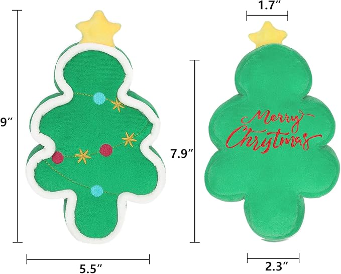 DODODOLA Dog Toys Squeaky Christmas Tree Gift Plush Dog Toys Stuffed Dog Toys with Crinkle Paper for Large Dogs Medium Puppy