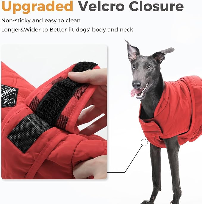 PAWZ Road Dog Winter Coat with 5 Layers Warm Material, Reversible Dog Clothes with 2 Sides, Dog Jacket Outdoor Water Repellent, (Red Plaid L)