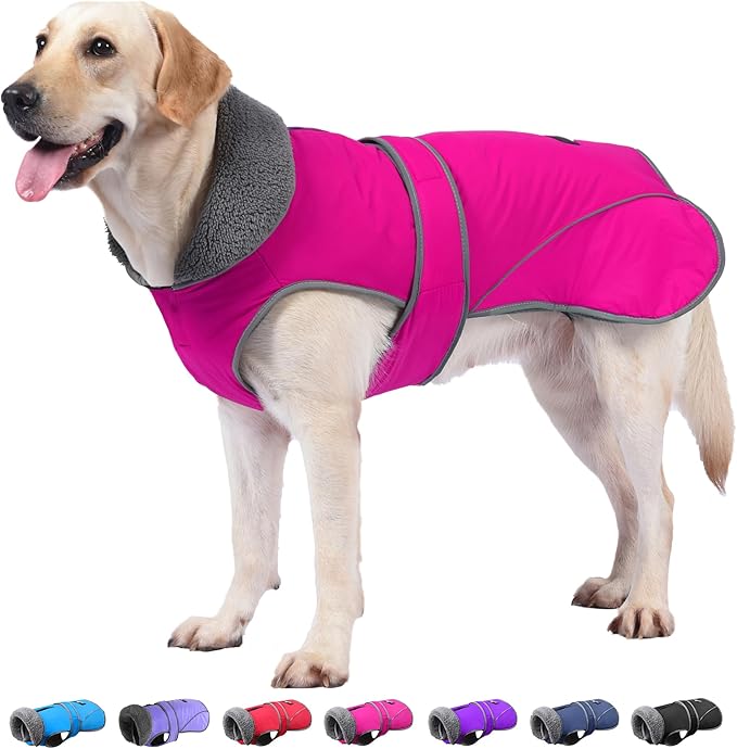 Dogcheer Dog Coat, Waterproof Dog Jacket Reflective Pet Winter Coat with Adjustable Hook & Loop, Christmas Puppy Fleece Jacket Warm Turtleneck Snowsuit for Small Medium Large Dogs - Pink, S