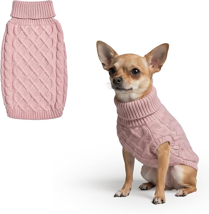 Spark Paws Knit Dog Sweater – Ultra Soft Warm Winter Dog Sweater for Small, Medium & Large Dogs – Stretch Fit Pet Sweater for French Bulldog, Pitbull, Girl & Boy Dogs Jacket, (Pink Cableknit, M)