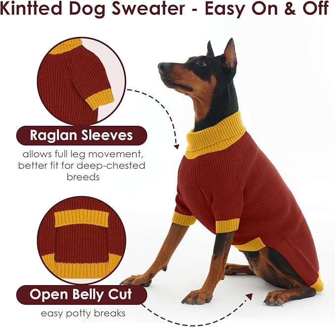 Dog Sweater XL, Turtleneck Sweaters for Large Dogs Girl Boy, Thermal Knit Sweatshirt with Leash Hole Easy Walking, Warm Big Dog Christmas Clothes for Beagle, Cocker Spaniel, Burgundy XL