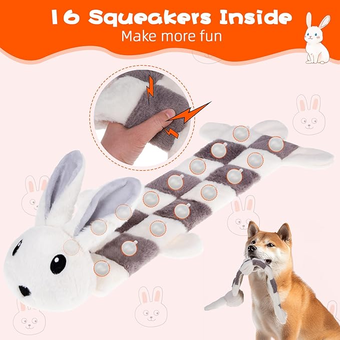 Mihachi Dog Squeaky Toys 16 Squeakers for Aggressive Chewers, Tough Interactive Tug of War Dog Toy-Squeaky Chew Toy for Small,Medium,Large Breed No Stuffing Rabbit Toy, Fun Long Toys 22.8 Inches