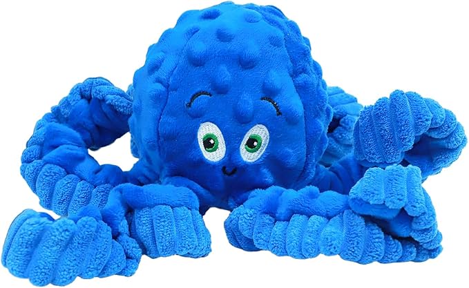 Squeaky Dog Toys, Interactive Plush Stuffed Octopus Tug of War Toy, Plush Crinkle Dog Chew Toys to Keep Them Busy, Funny Dog Toys for Small, Medium & Large Dogs - Blue
