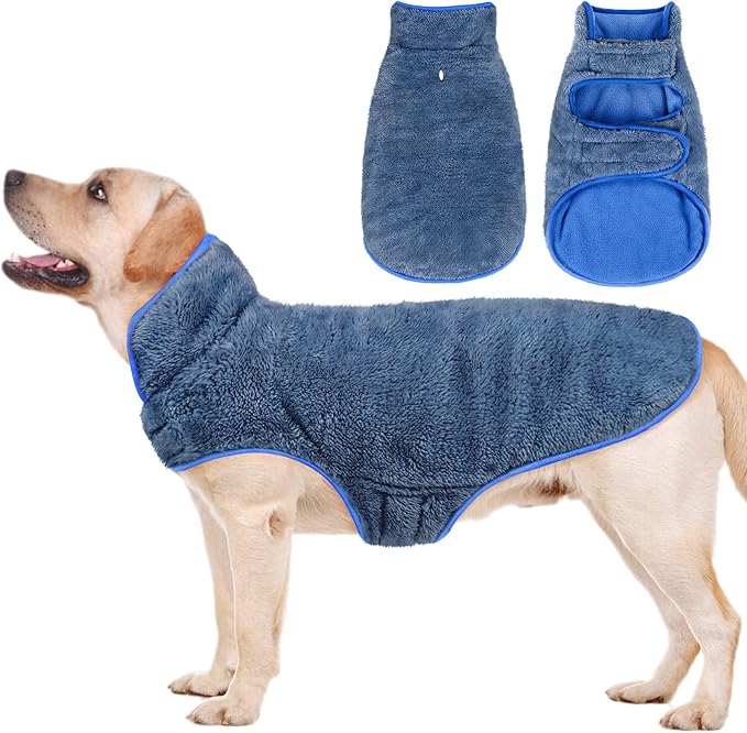 Malier Dog Winter Coat, Reversible Fleece Dog Cold Weather Coats, Windproof Warm Snow Puppy Jacket Vest Pet Clothes for Small Medium Large Dogs (Blue, Small)
