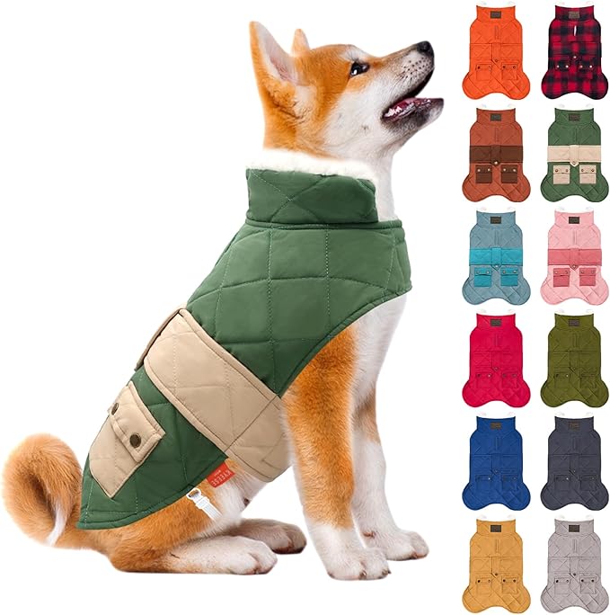 KYEESE Dog Coat Soft Pet Sweater for Cold Weather Thick Cat Clothes with Pocket Warm Pet Winter Puffer Coat with Leash Hole Windproof Dog Coats for Small Dogs Waterproof Dogs Jacket with Fleece Lined