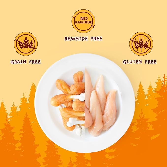 Jungle Calling Chewy Chicken Dog Treats Rawhide Free Real Chicken Calcium Bone, Teeth Clean Breath Fresh Dog Training Treats (Pack of 2)