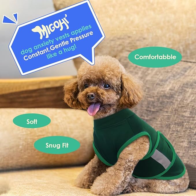 MIGOHI Dog Anxiety Relief Coat,Comfort Anxiety Vest for Dogs,Adjustable Dog Anxiety Calming Wrap for Fireworks,Thunderstorm,Travel,Separation,Anxiety Jacket for Medium Dogs,M,Green