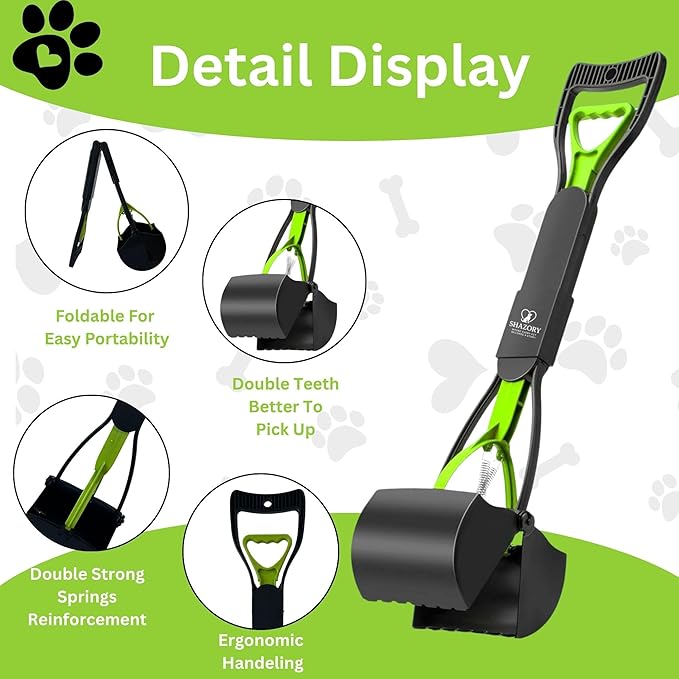 28" Foldable Pooper Scooper with Bag Dispenser & Rolls – Compact One-Hand Pickup, Heavy-Duty Design for Yard & Daily Walks