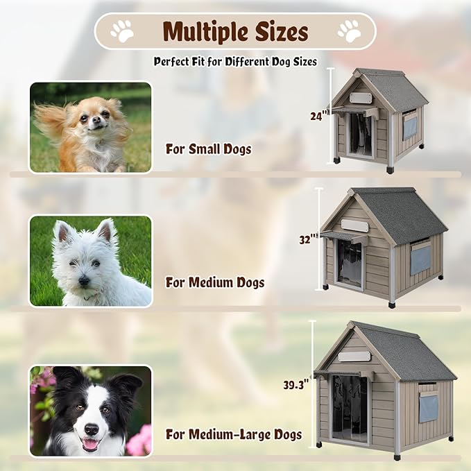Outdoor Dog House Weatherproof, casa para Perros Wooden Medium-Large Breed with Anti-Chewing Iron Frame, Ventilated Window, Easy Clean and Assemble, 30.5" L x 37.4" W x39 H