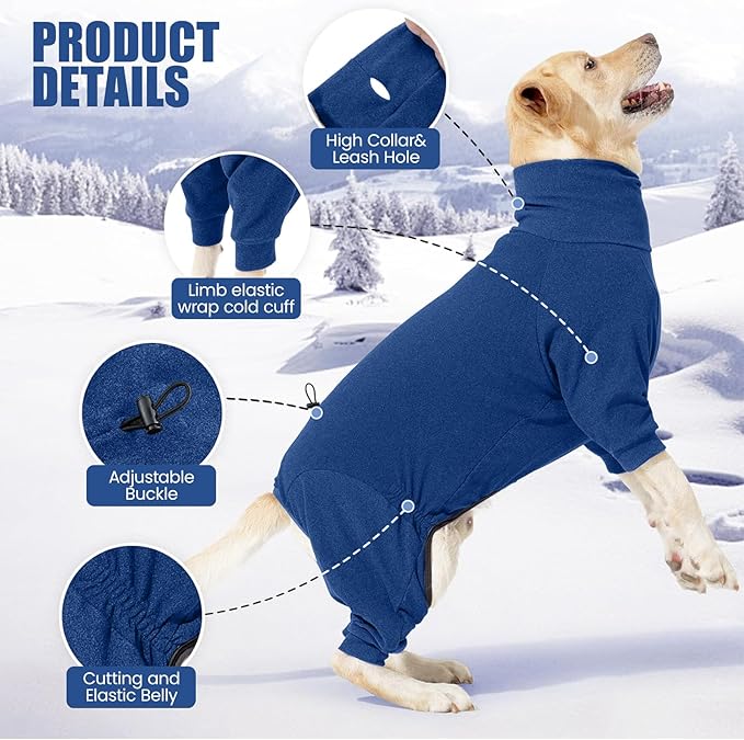 Dog Winter Coat,Full Body Pajamas Onesie Warm Dog Cold Weather Jacket,4-Legged Onesie Jumpsuit,High Collar Snowsuit Sweater for Walking, Hiking, Travel, Home Wear