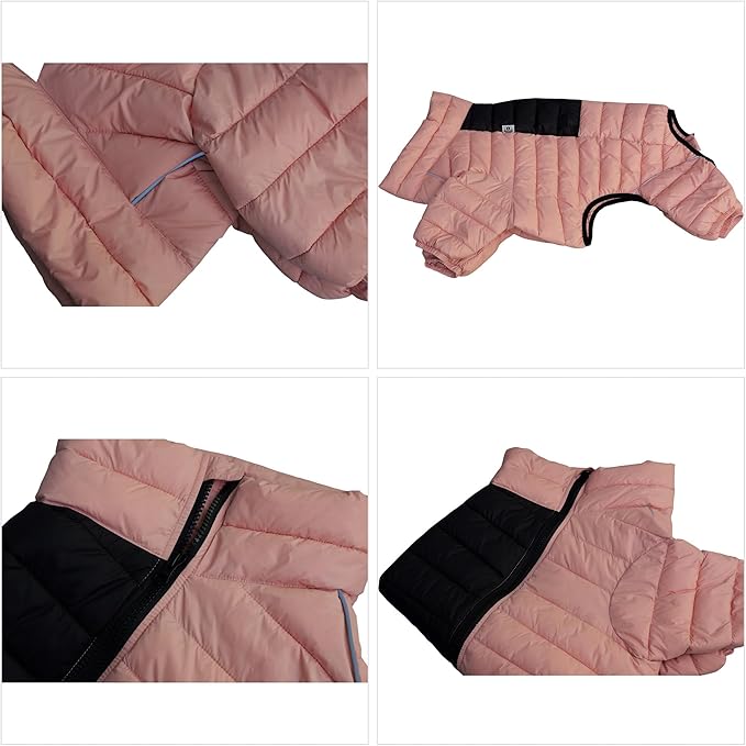 Lovelonglong Warm Jacket - 4 Legs Covered Waterproof Windproof Reflective Vest, Zippered Adjustable Outdoor Snow Jacket for Small Medium Large Dogs, Lotus Pink L