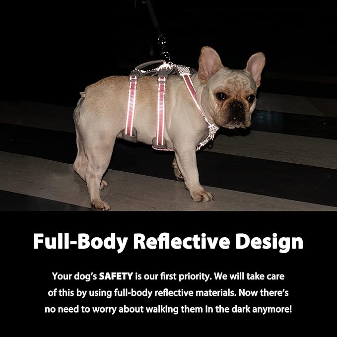 Huntboo No Escape Dog Harness, Escape Proof Harness, Fully Reflective Harness with Padded Handle, Breathable, Durable, Adjustable Vest for Small Dogs Walking,Training,and Running Gear(Red,S)