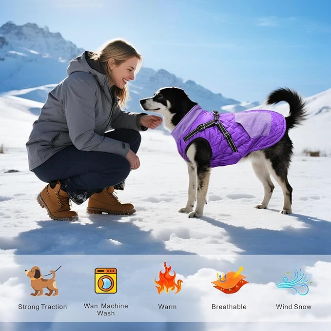Mosucoirl Warm Dog Coats Pet Clothes, Waterproof Dogs Jacket Reflective Pet Outfits Winter Dog Cold Weather Coat Cozy Snow Jackets Vest for Small Medium Large Dogs Puppy Doggie (Purple, S)